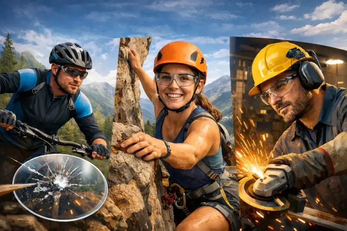 create an ai image for this topic- How Trivex Lenses Enhance Active Lifestyles and Safety Eyewear size- horizontal